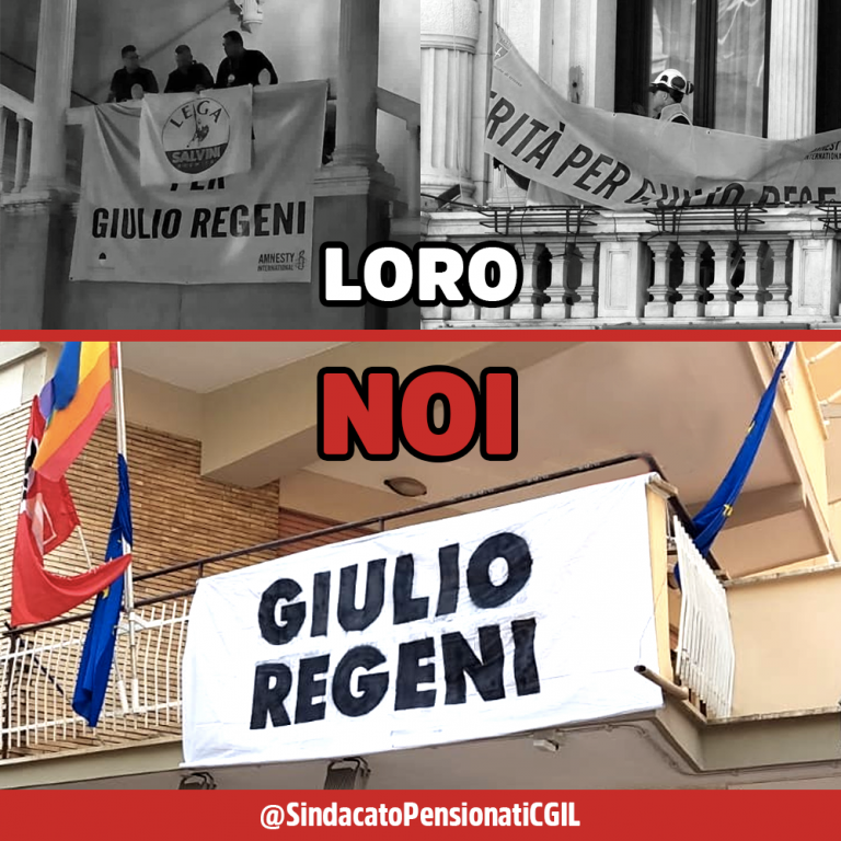 Pensionati Cgil per Giulio Regeni contro la violenza leghista