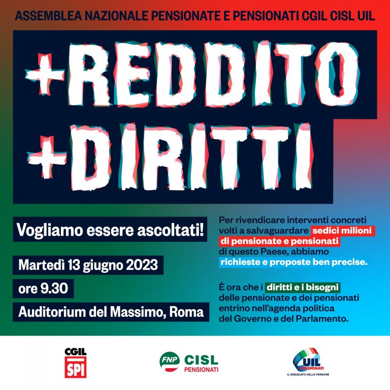 Più reddito, più diritti. Il 13 giugno l’assemblea nazionale dei sindacati dei pensionati