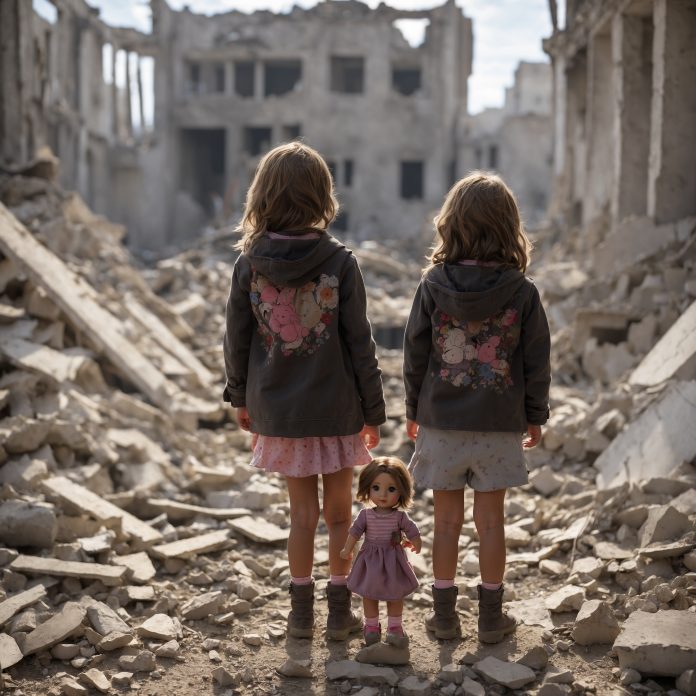 Two,Small,Children,On,A,Pile,Of,Building,Rubble