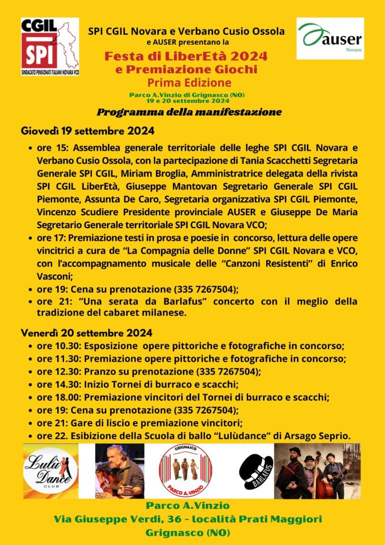 Prima edizione della festa di LiberEtà a Grignasco in provincia di Novara