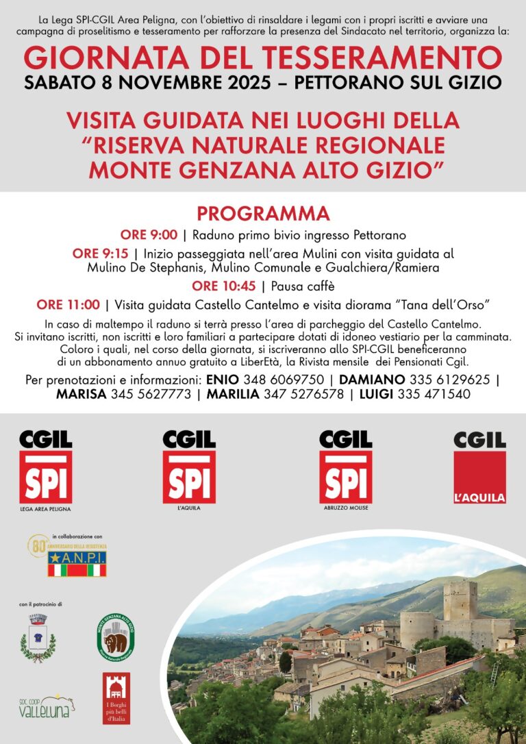 Giornata del tesseramento Spi Cgil area Peligno: un’iniziativa per rinsaldare i legami e promuovere il sindacato nel territorio