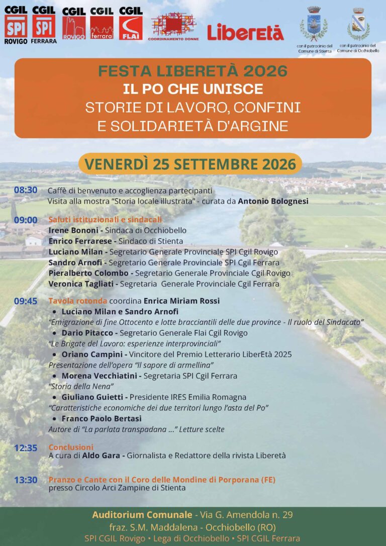 Il Po che unisce: a Occhiobello la Festa di LiberEtà racconta lavoro, confini e solidarietà